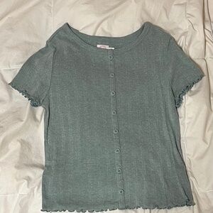 Wonder Nation Sage Green Button T-Shirt GIRLS Size XL (14-16)